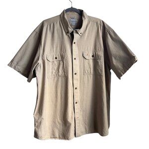 Carhartt Mens Relaxed Fit Khaki Short Sleeve Button-Up Shirt 2XL 100% Cotton